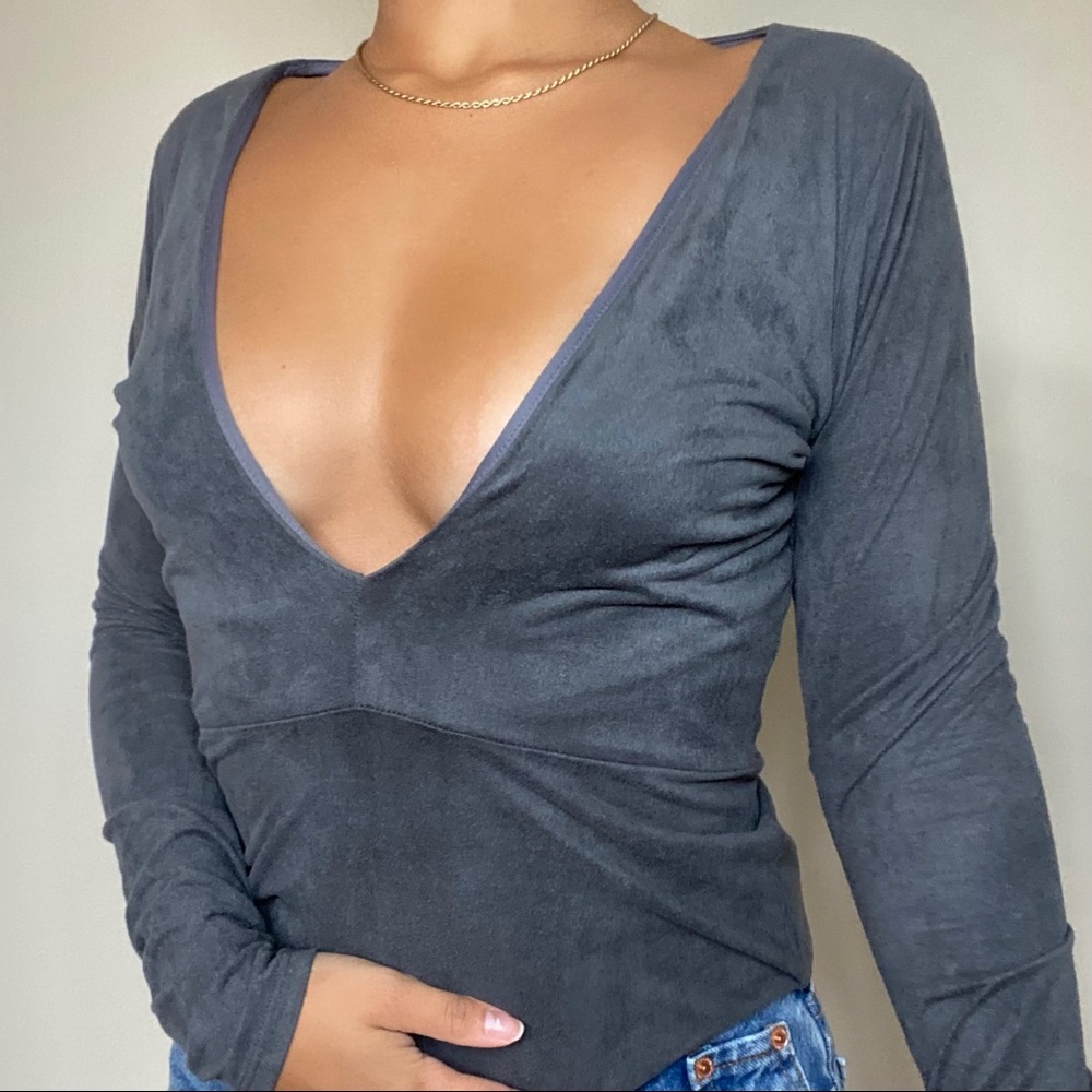 SUEDE plunge neckline bodysuit